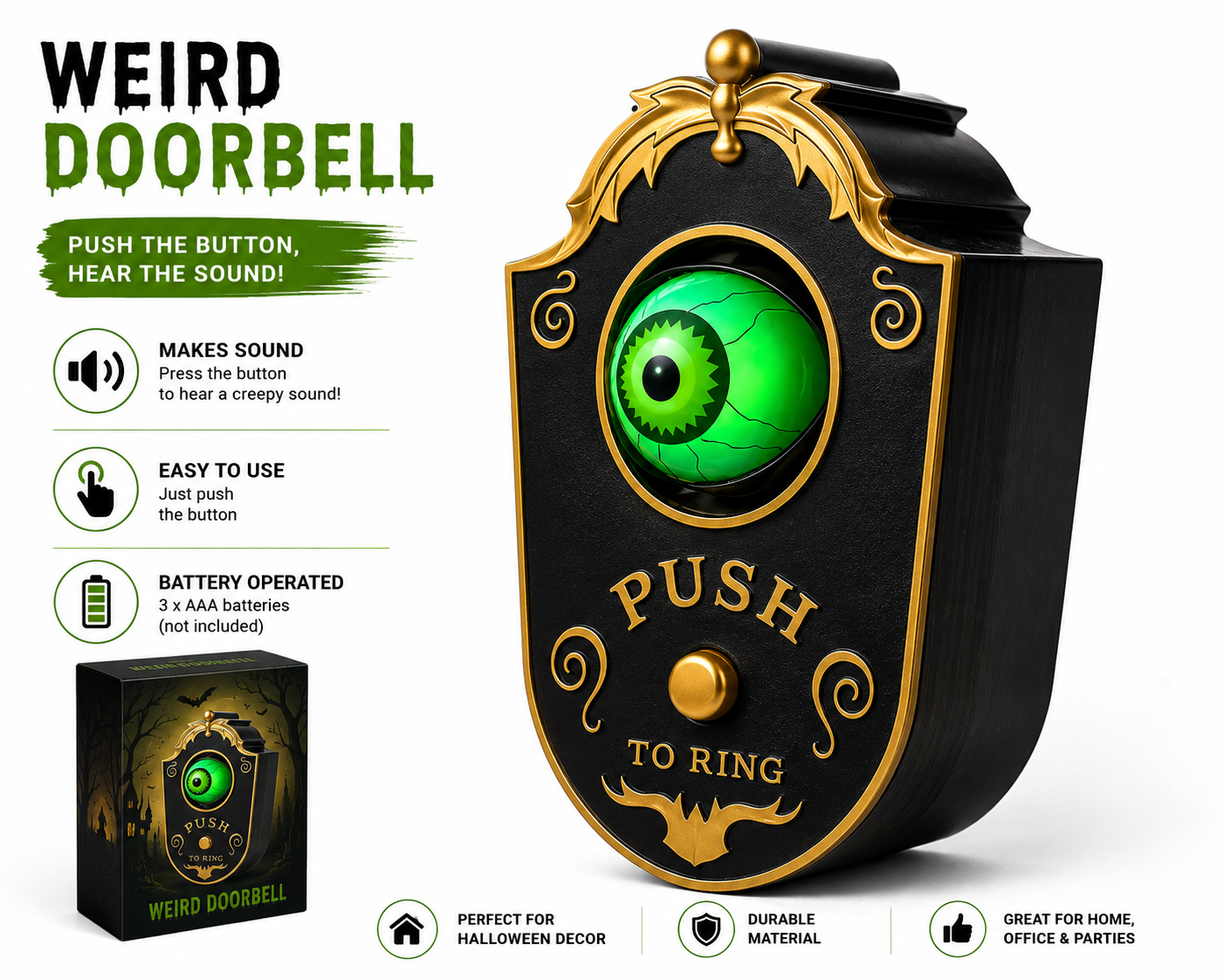 Halloween Animated Eyeball Doorbell – Scary Door Decoration