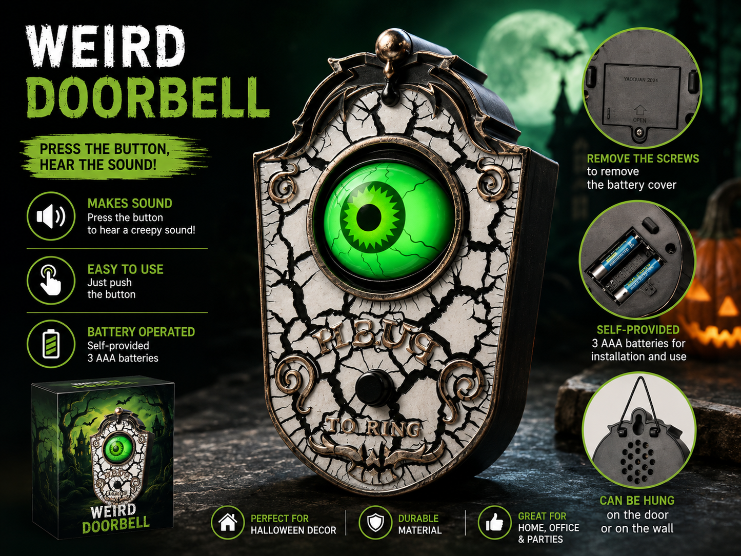 Halloween Animated Eyeball Doorbell – Scary Door Decoration