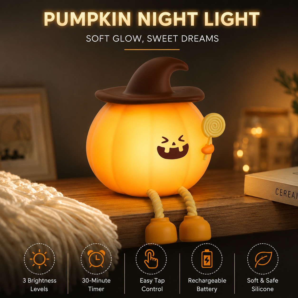 Pumpkin Touch-Control Night Light