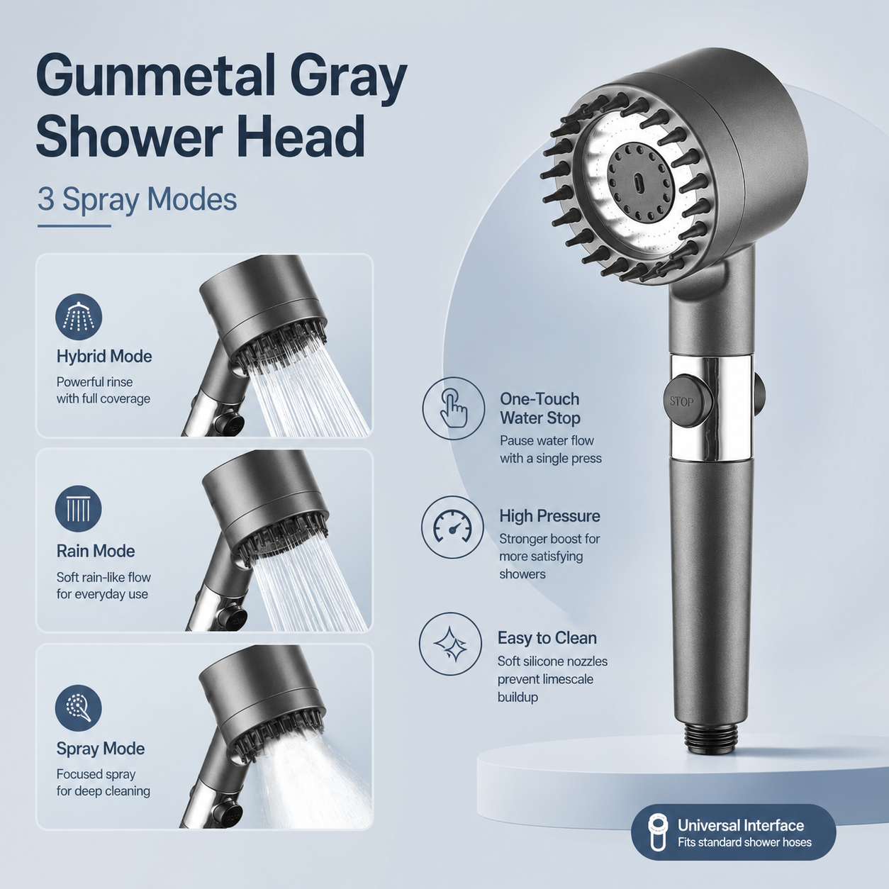 3-Mode Filtered Massage Shower Head