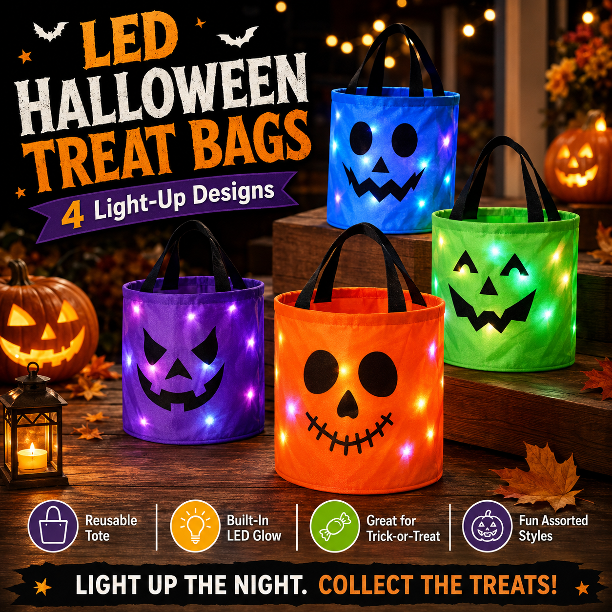 LED Halloween Trick-or-Treat Bags Set