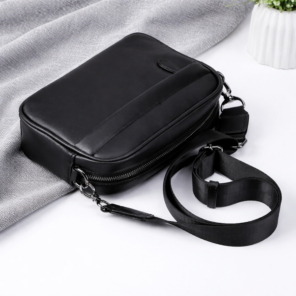 Men's PU Leather Crossbody Bag with Adjustable Strap