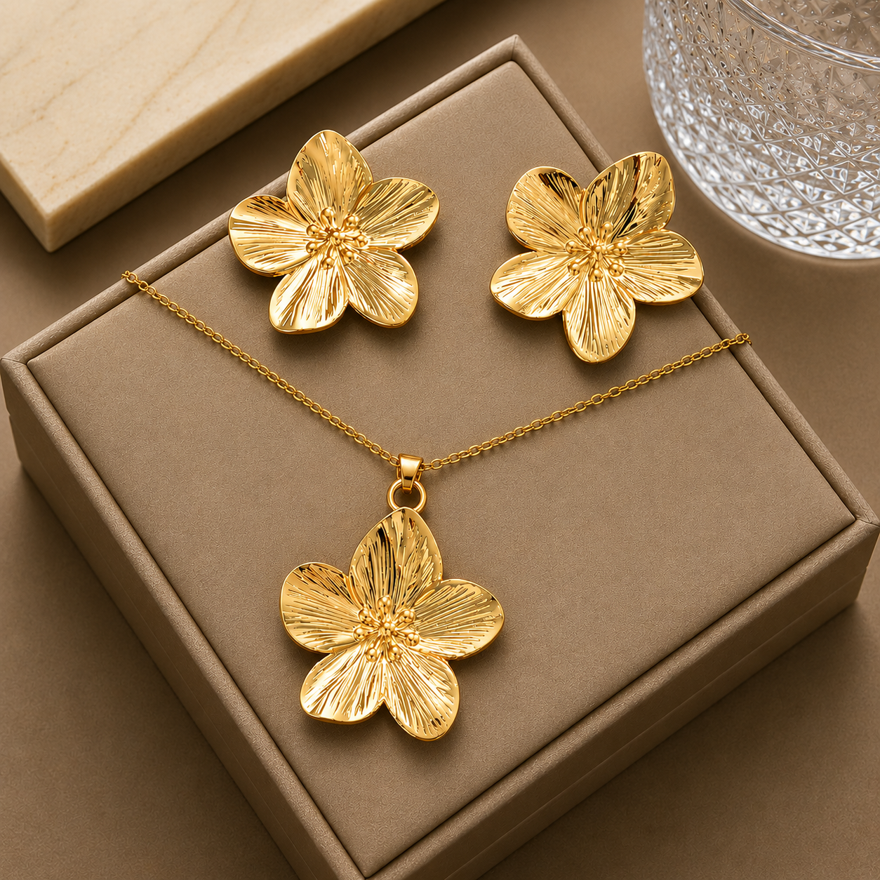 Flower Necklace and Earrings Set