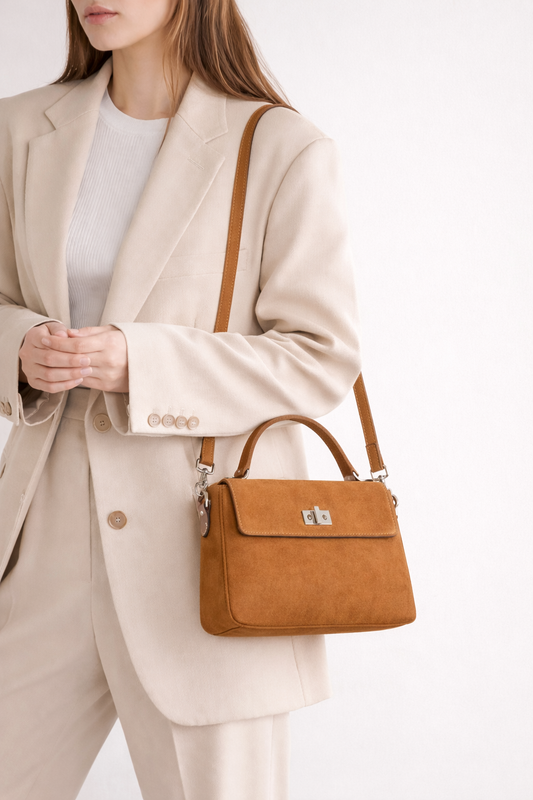 Women's luxury natural suede messenger bag for a stylish commute