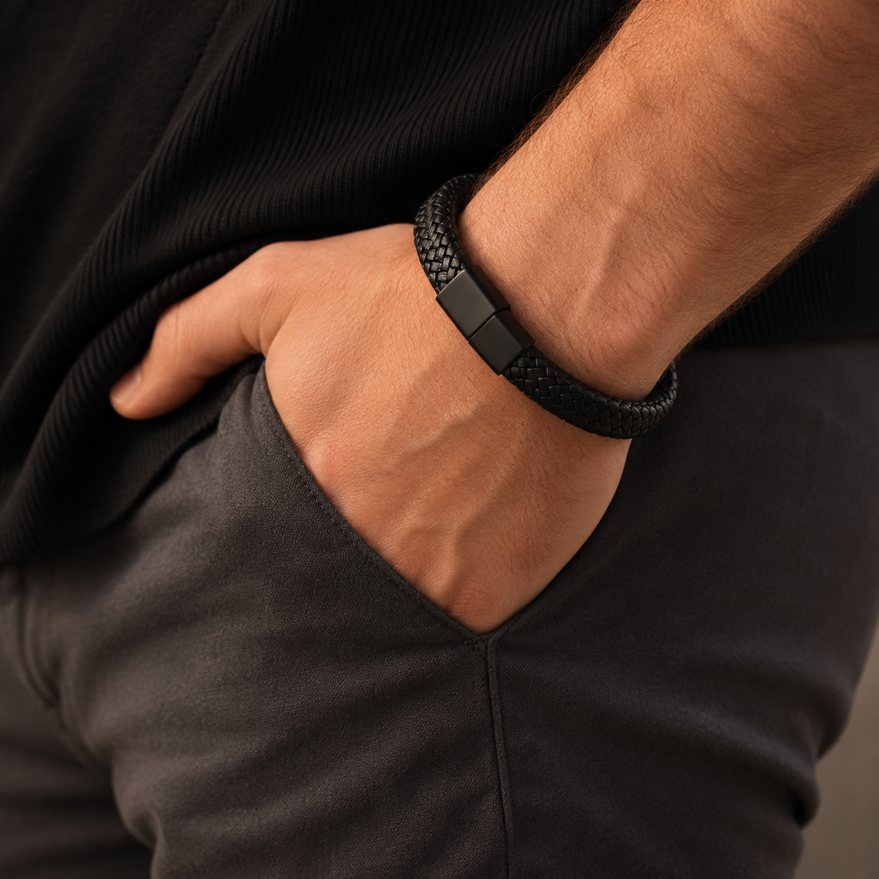 Men’s Black PU Leather Bracelet